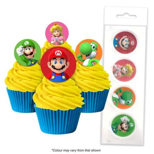 Edible Wafer Paper Cupcake Decorations - Super Mario